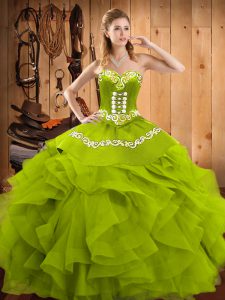 Flirting Sleeveless Embroidery and Ruffles Lace Up 15 Quinceanera Dress