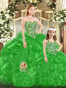 Green Sweetheart Neckline Beading and Ruffles and Bowknot Vestidos de Quinceanera Sleeveless Lace Up