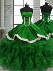 Sleeveless Floor Length Beading and Ruffles Lace Up 15 Quinceanera Dress with
