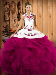 Elegant Sleeveless Embroidery and Ruffles Lace Up Quinceanera Gowns