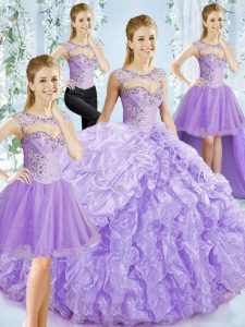 Lavender Sleeveless Beading and Ruffled Layers Lace Up 15th Birthday Dress