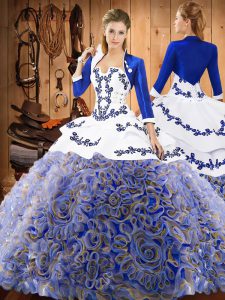 Multi-color Quinceanera Dresses Military Ball and Sweet 16 and Quinceanera with Embroidery Strapless Sleeveless Sweep Train Lace Up