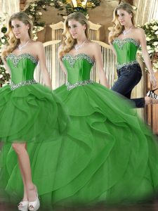 Exceptional Green Sweetheart Neckline Beading and Ruffles Sweet 16 Quinceanera Dress Sleeveless Lace Up