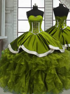 Fantastic Olive Green 15 Quinceanera Dress Sweet 16 and Quinceanera with Beading and Ruffles Sweetheart Sleeveless Lace Up