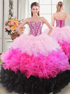 Best Sweetheart Sleeveless Organza 15th Birthday Dress Beading and Ruffles Lace Up