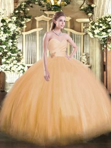 Dazzling Sweetheart Sleeveless Lace Up Quinceanera Dresses Orange Tulle