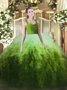 Multi-color Sweet 16 Dress Military Ball and Sweet 16 and Quinceanera with Ruffles Straps Sleeveless Zipper