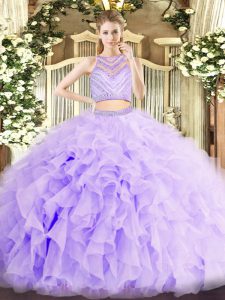 Perfect Lavender Scoop Zipper Beading and Ruffles Sweet 16 Dresses Sleeveless