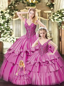 Classical Sleeveless Beading and Ruffled Layers Lace Up 15 Quinceanera Dress