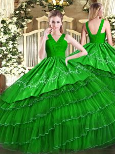 Floor Length Ball Gowns Sleeveless Green Sweet 16 Dress Zipper