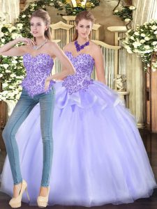 Hot Selling Appliques Quinceanera Dresses Lavender Zipper Sleeveless Floor Length