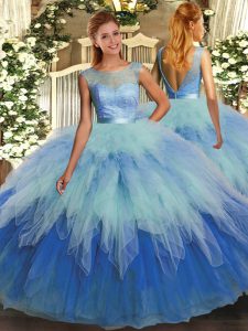 Hot Selling Multi-color Sweet 16 Dress Military Ball and Sweet 16 and Quinceanera with Ruffles Scoop Sleeveless Backless