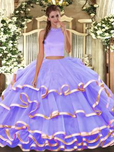 Floor Length Lavender Vestidos de Quinceanera Halter Top Sleeveless Backless