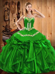 Ball Gowns Sweetheart Sleeveless Organza Floor Length Lace Up Embroidery and Ruffles Sweet 16 Quinceanera Dress