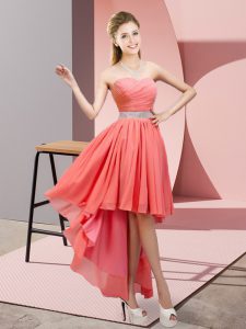 Noble Sleeveless Lace Up High Low Beading Quinceanera Dama Dress