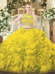 Yellow Green Scoop Zipper Beading 15th Birthday Dress Sleeveless