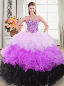 Inexpensive Multi-color Sleeveless Floor Length Beading and Ruffles Lace Up 15th Birthday Dress
