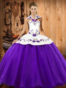 Stunning Purple Sleeveless Floor Length Embroidery Lace Up Vestidos de Quinceanera