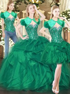 Top Selling Sweetheart Sleeveless Lace Up Sweet 16 Dresses Dark Green Tulle