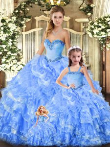 Floor Length Baby Blue Sweet 16 Dress Sweetheart Sleeveless Lace Up