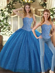Eye-catching Teal Sweetheart Neckline Beading Quinceanera Dresses Sleeveless Lace Up