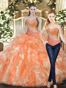 Sweetheart Sleeveless Lace Up Quinceanera Gown Orange Red Tulle