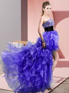 Unique High Low Purple Homecoming Dress Sweetheart Sleeveless Lace Up