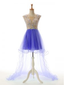 Elegant Blue Backless Scoop Appliques Homecoming Dress Tulle Sleeveless