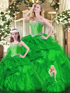 Excellent Sweetheart Sleeveless Lace Up Sweet 16 Quinceanera Dress Green Organza
