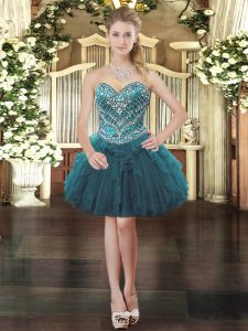 Spectacular Ball Gowns Dress for Prom Teal Sweetheart Organza Sleeveless Mini Length Lace Up