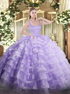 Glamorous Lavender Straps Zipper Beading and Ruffled Layers 15 Quinceanera Dress Sleeveless