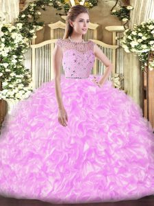 Popular Floor Length Lilac Ball Gown Prom Dress Bateau Sleeveless Zipper