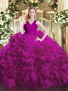 Fuchsia Sleeveless Floor Length Ruffles Zipper Quinceanera Dress