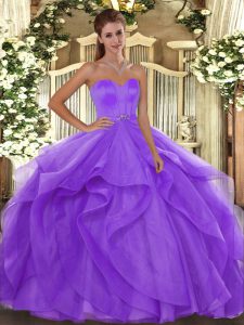 Noble Beading and Ruffles Sweet 16 Dress Lavender Lace Up Sleeveless Floor Length