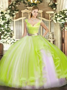 Super Yellow Green Sleeveless Tulle Zipper Vestidos de Quinceanera for Military Ball and Sweet 16 and Quinceanera
