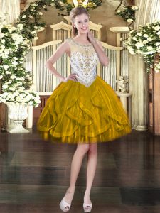 Fashion Tulle Sleeveless Mini Length Prom Dress and Beading and Ruffles