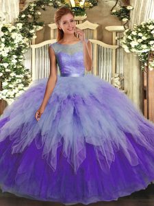 Multi-color Scoop Backless Lace and Ruffles Quinceanera Gowns Sleeveless