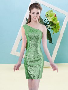 Green Sequined Zipper Evening Dress Sleeveless Mini Length Sequins