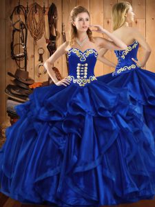Modest Royal Blue Sleeveless Organza Lace Up 15 Quinceanera Dress for Military Ball and Sweet 16 and Quinceanera