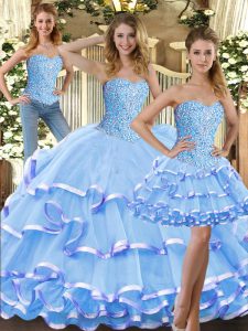 Baby Blue Sweetheart Lace Up Beading and Ruffled Layers Quinceanera Dresses Sleeveless