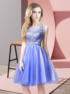 Knee Length A-line Sleeveless Blue Prom Dresses Zipper