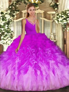 Colorful Floor Length Backless 15 Quinceanera Dress Multi-color for Military Ball and Sweet 16 and Quinceanera with Ruffles