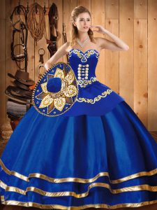 Flirting Blue Sweetheart Neckline Embroidery Quinceanera Dresses Sleeveless Lace Up