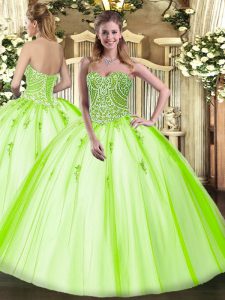 Beauteous Sweetheart Sleeveless Lace Up Sweet 16 Dresses Yellow Green Tulle