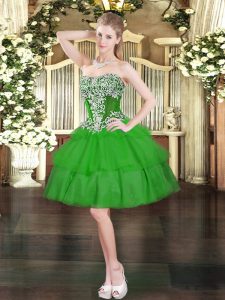 Modern Green Sleeveless Beading and Ruffled Layers Mini Length Homecoming Dress