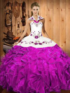 Custom Made Sleeveless Lace Up Floor Length Embroidery and Ruffles Quinceanera Dresses
