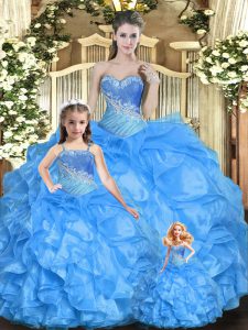 Sweetheart Sleeveless Lace Up Quince Ball Gowns Baby Blue Tulle