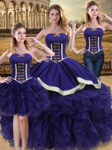 Purple Sleeveless Floor Length Beading and Ruffles Lace Up Quinceanera Dresses