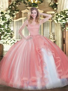 Floor Length Ball Gowns Sleeveless Coral Red Quinceanera Gown Zipper