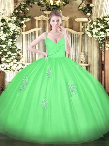 Glorious Floor Length Green Quince Ball Gowns Spaghetti Straps Sleeveless Zipper